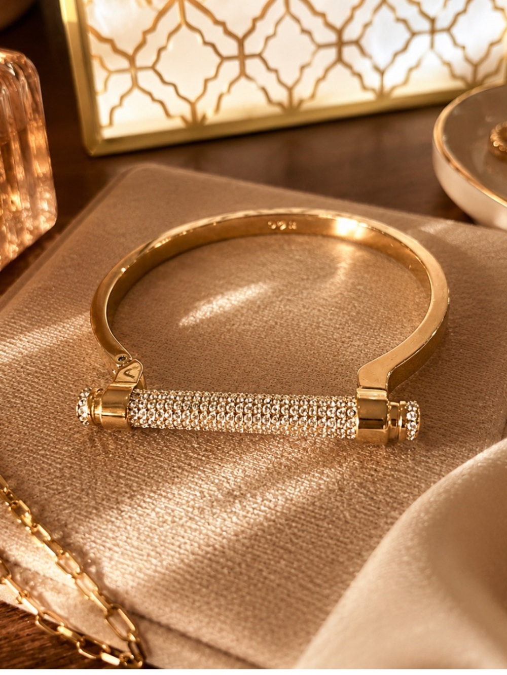 Swarovski Gold Crystal Bar Cuff Bracelet - Women Jewelry